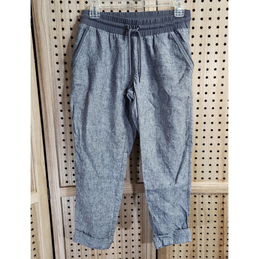 Athleta Bali Linen Ankle Pant Womens Sz 2 Gray Heathered Elastic Waist Light
